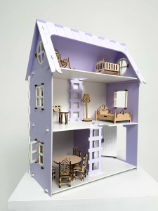 Домик кукольный DaVa Трехэтажный, с мебелью, деревянный