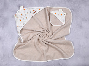 Полотенце - уголок для купания MagBaby Мишка, с варежкой, 100% хлопок, 76 х 83 см