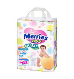 Подгузники трусики Merries M (6-10 кг), 58 шт., японские