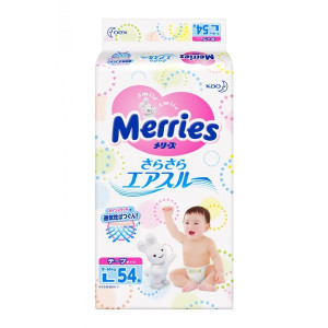 Подгузники Merries L (9-14 кг), 54 шт., японские