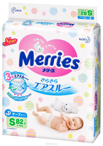 Подгузники Merries S (4-8 кг), 82 шт., японские