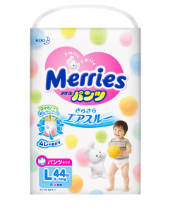 Трусики Merries L (9-14 кг), 44 шт., японские