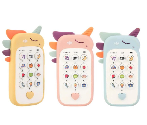 Телефон Единорог с прорезывателем, музыкальный, интерактивный, с русской озвучкой