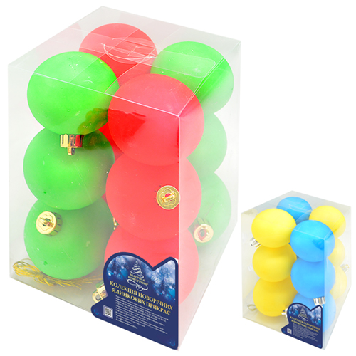 Набор елочных игрушек 9478 Шарики Fluo, диаметр 6 см, 12шт.