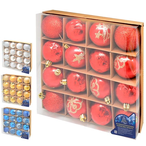 Набор елочных игрушек 8944-8947 Шарики, диаметр 6см, 16шт.