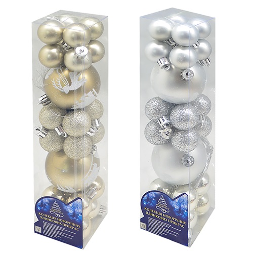 Набор елочных игрушек 9400 Шарики, диаметр 3 и 6 см, 26 шт.