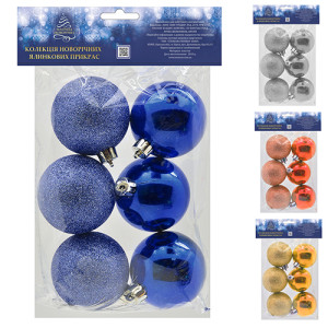 Набор елочных игрушек 8153-8154-8158 Шарики, диаметр 6 см, 6 шт.
