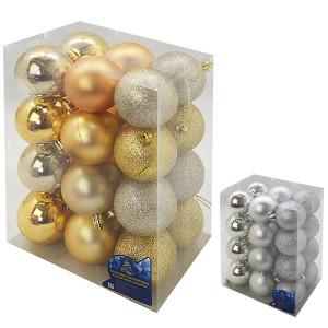 Набор елочных игрушек 9040-9042 Шарики, размеры в ассортименте, 24 шт.