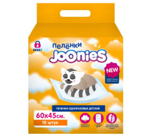 Пеленки одноразовые Joonies, с липкой лентой, 45х60 см,10 шт.
