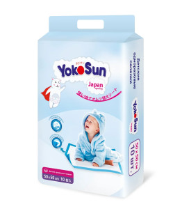 Пеленки одноразовые YokoSun, с липкой лентой, 50х50 см,10 шт.