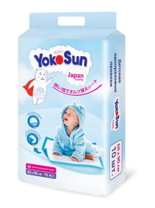 Пеленки одноразовые YokoSun, с липкой лентой, 60х90 см,10 шт.