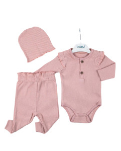 Костюм для девочки Bobby Baby Colored Ruffles, 3 элемента, рубчик, 1-12 м