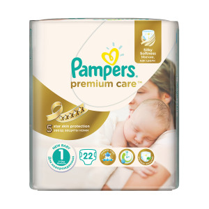 Подгузники Pampers Premium Care New Born №1 (2-5кг), для новорожденных, 22 шт.