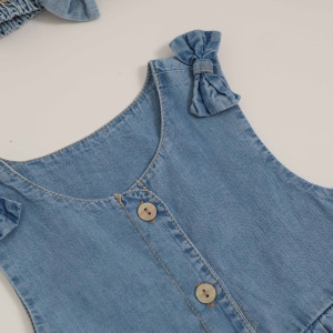 Платье джинсовое Caramell Denim Girl, с повязкой, 9м-3года