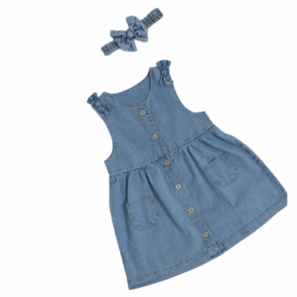 Платье джинсовое Caramell Denim Girl, с повязкой, 9м-3года