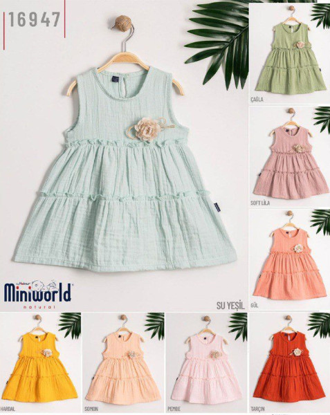 Сарафан для девочки Miniworld, летний, муслин, 6-24 м