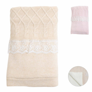 Плед для новорожденного BabyMy Кружево, вязанный, с подкладкой велсофт, 85х95 см