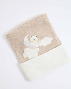 Плед для новорожденного BabyMy Мишка на луне, вязанный, с подкладкой велсофт, 85х95 см