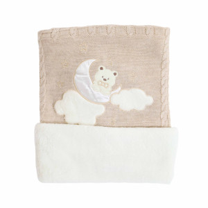 Плед для новорожденного BabyMy Мишка на луне, вязанный, с подкладкой велсофт, 85х95 см