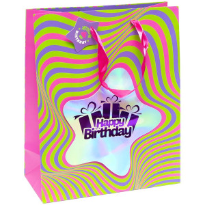 Пакет подарочный Happy Birthday, прямоугольный, 32x26x12 см