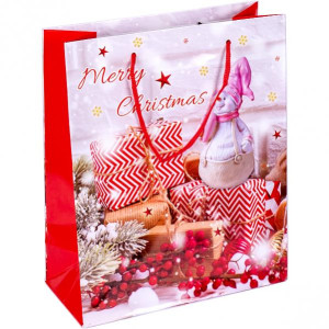 Пакет подарочный 13-154/13-155 Merry Christmas, глянцевый, размеры в ассортименте