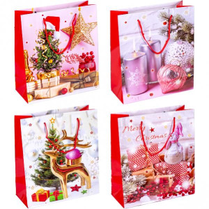 Пакет подарочный 13-154/13-155 Merry Christmas, глянцевый, размеры в ассортименте