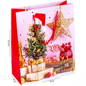 Пакет подарочный 13-154/13-155 Merry Christmas, глянцевый, размеры в ассортименте