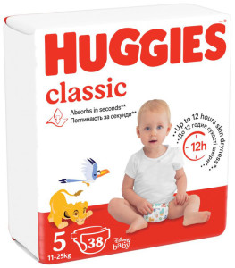 Подгузники Huggies Classic №5 (11-25 кг), 38 шт.