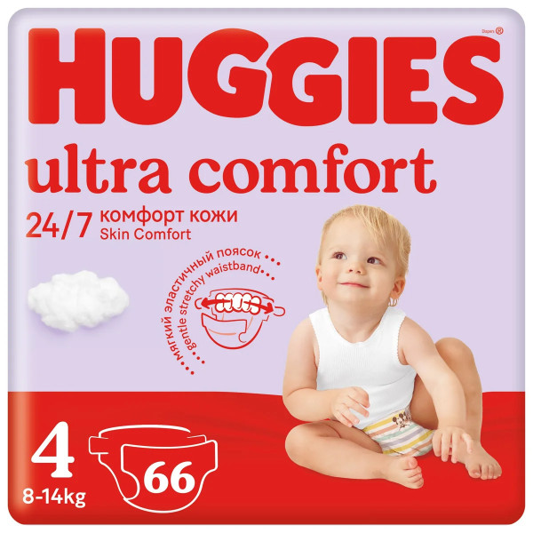 Подгузники Huggies Ultra Comfort №4 (7-18кг), унисекс, 66 шт.