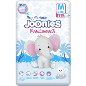 Подгузники Joonies Premium Soft M (6-11кг), 58 шт.