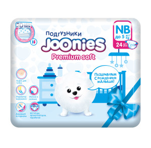 Подгузники Joonies Premium Soft NB(0-5кг), 24 шт.