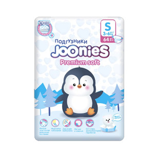 Подгузники Joonies Premium Soft S (3-6кг), 64 шт.