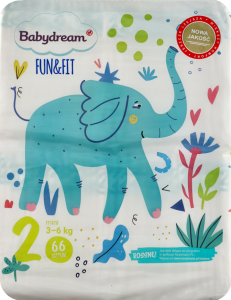 Подгузники Babydream Fun&Fit Mini №2 (3-6 кг), 66 шт.