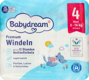 Подгузники Babydream Windeln Premium Maxi №4 (8-14 кг), 40 шт.