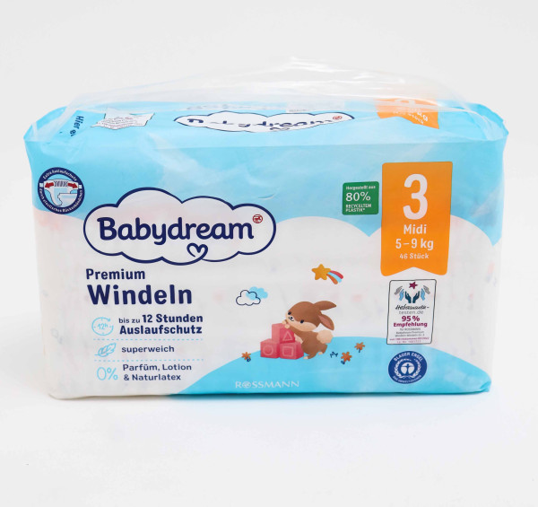 Подгузники Babydream Windeln Premium Midi №3 (5-9 кг), 46 шт.