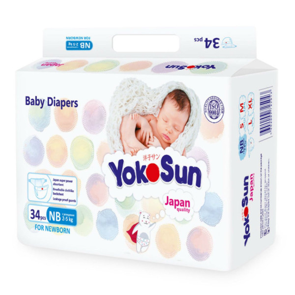 Подгузники для новорожденных YokoSun NB (0-5кг), 34 шт.