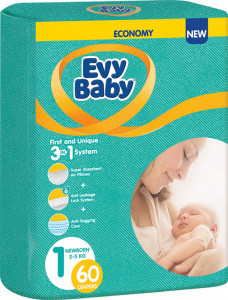 Подгузники Evy Baby Newborn №1 (2-5 кг), 60 шт.