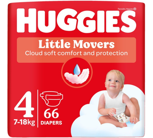 Подгузники Huggies Little Movers №4 (7-18 кг), 66 шт, унисекс