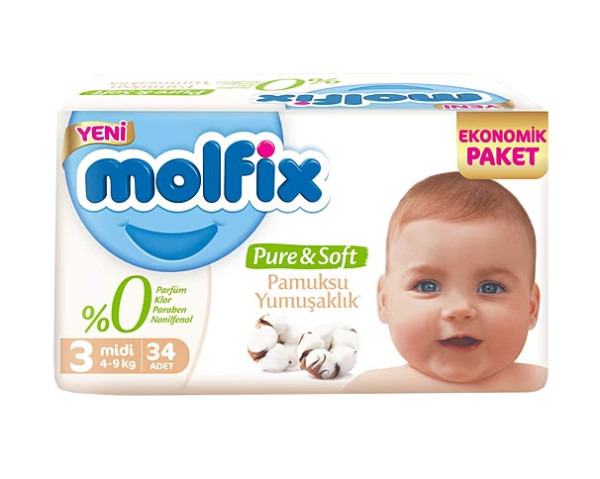 Подгузники Molfix Pure & Soft Midi №3 (4-9кг), 34 шт.