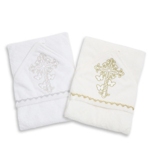 Полотенце - уголок махровое Ramel 366 Крест/бабочки, крыжма для крещения, хлопок, 100х100см