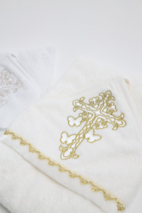 Полотенце - уголок махровое Ramel 366 Крест/бабочки, крыжма для крещения, хлопок, 100х100см