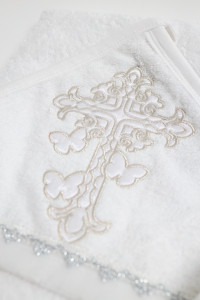 Полотенце - уголок махровое Ramel 366 Крест/бабочки, крыжма для крещения, хлопок, 100х100см