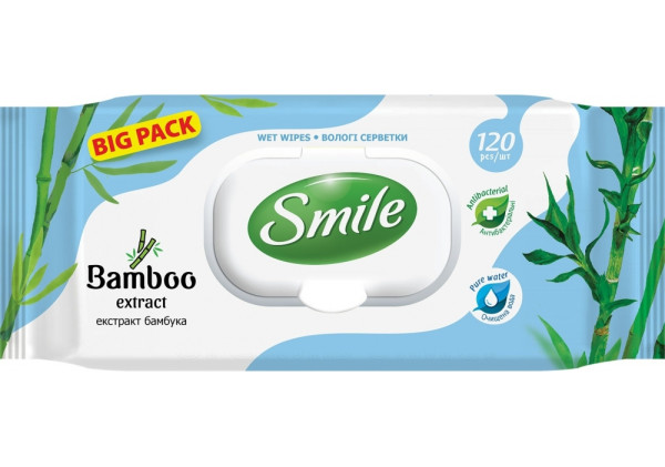Салфетки влажные Smile Baby, антибактериальный эффект, с клапаном, 120 шт.