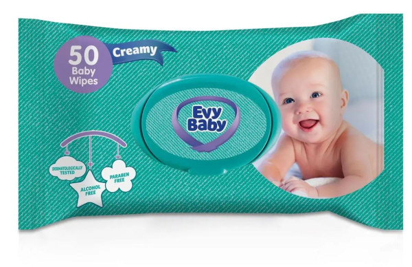 Салфетки влажные Evy Baby Creamy, детские, с клапаном, 50шт