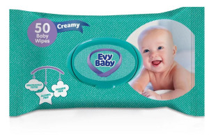 Салфетки влажные Evy Baby Creamy, детские, с клапаном, 50шт