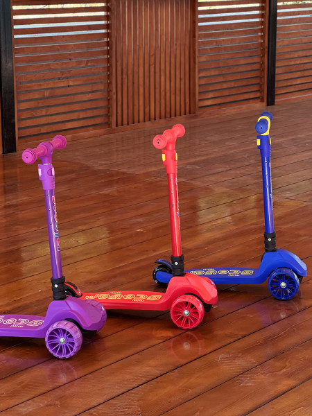 Самокат трехколесный M-Trike MAXI, складной, с музыкой и светом, синий