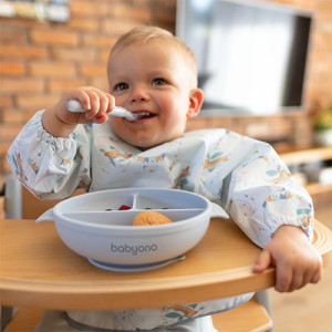 Тарелка силиконовая BabyOno на присоске, 3 секции, с крышечкой