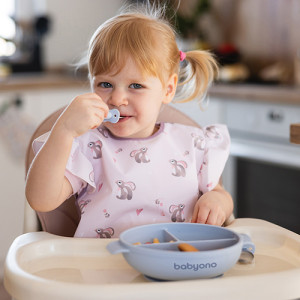 Тарелка силиконовая BabyOno на присоске, 3 секции, с крышечкой