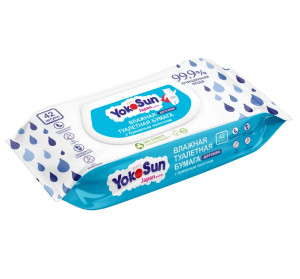 Влажная туалетная бумага YokoSun, с клапаном, 42 шт.