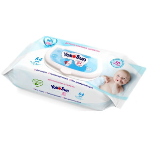 Влажные салфетки YokoSun, с клапаном, 64шт.